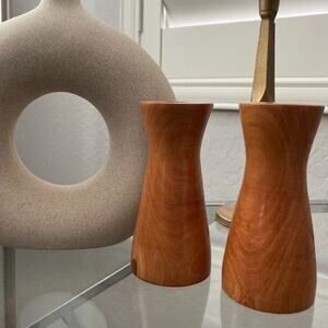 2 Vintage Wooden Cozy Candlestick Holders